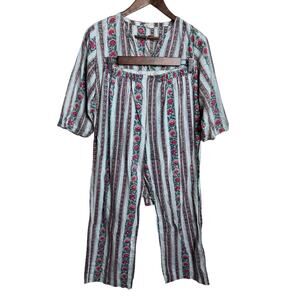 Anokhi Boho Floral Stripe Cotton Pajama Lounge Set Tunic Pants Womans S
